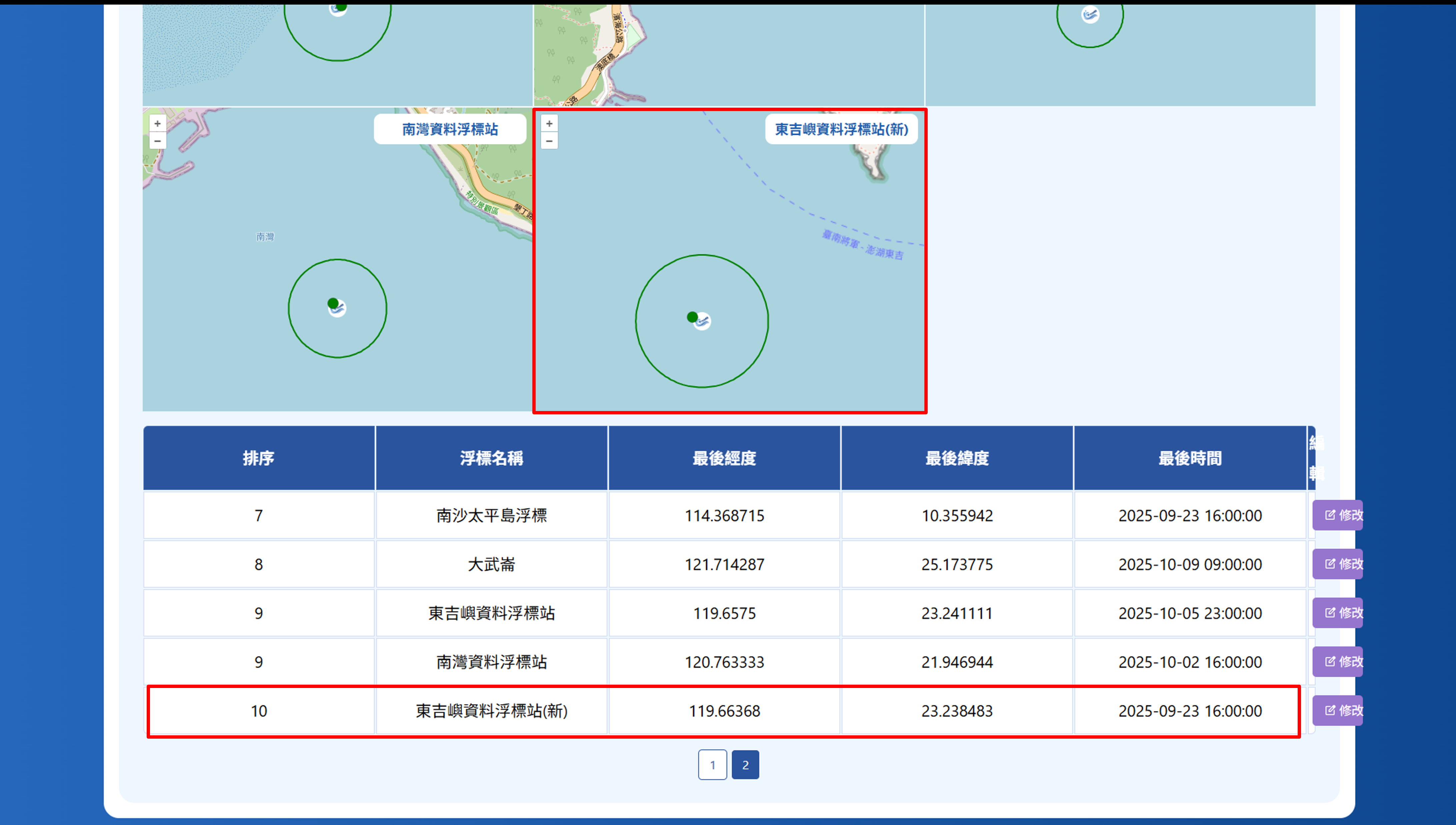 圖三、浮標警示系統新增東吉嶼資料浮標站