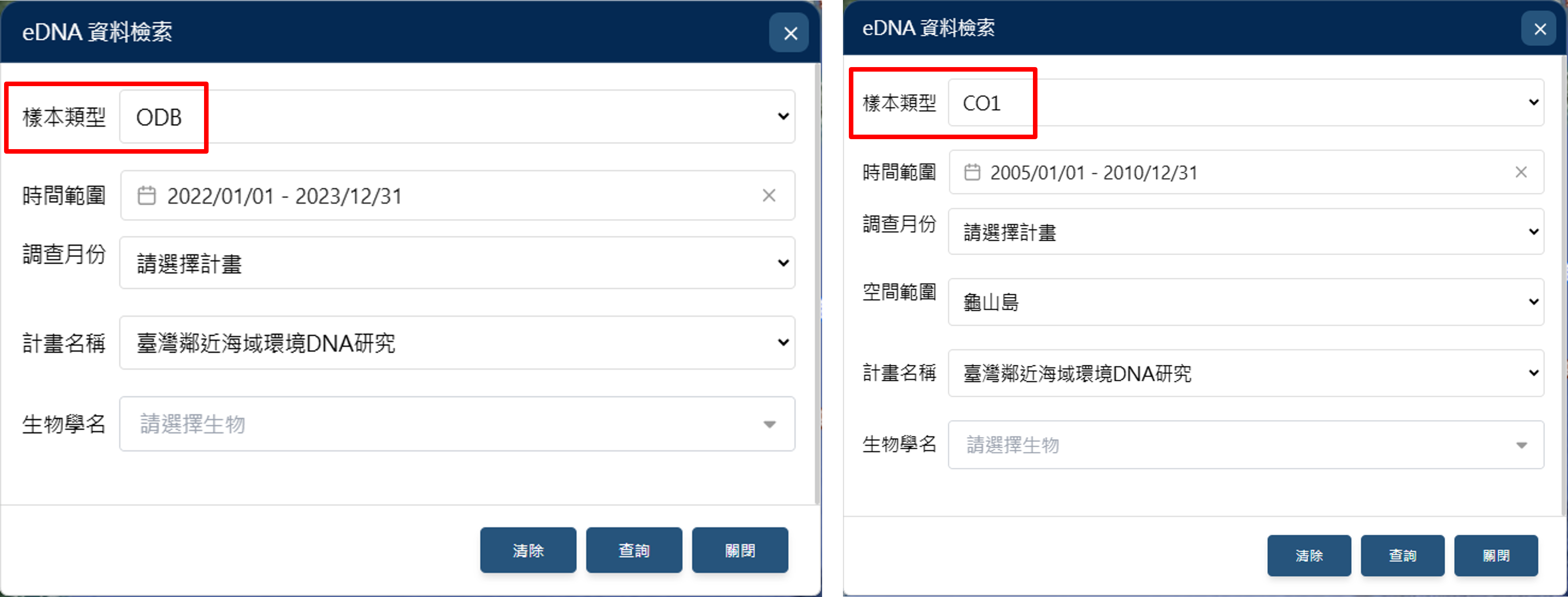 圖一、eDNA 搜尋視窗操作介面