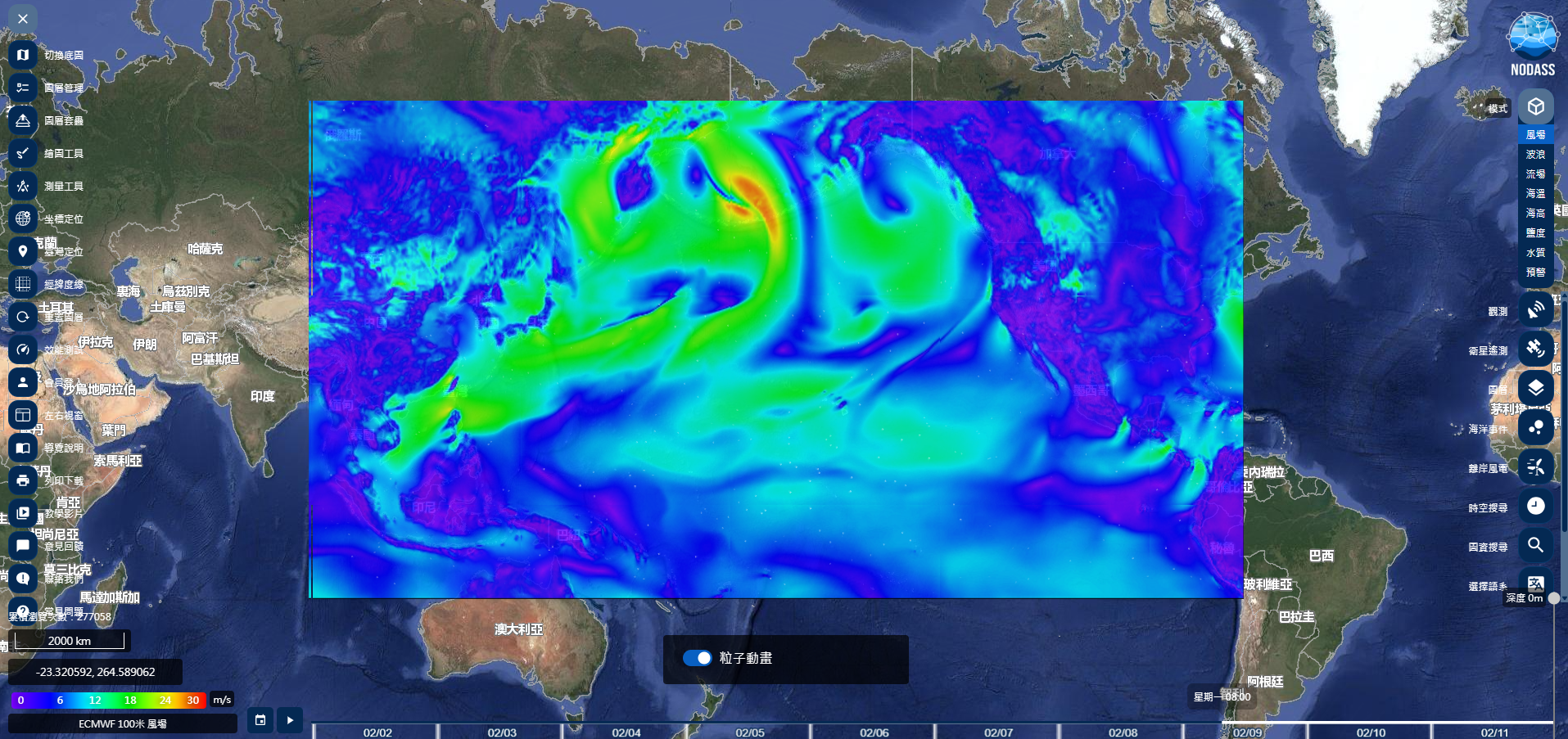 圖一、ECMWF 100米風場模式